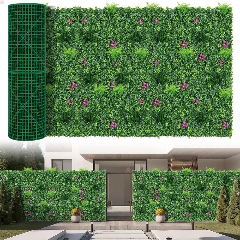 

40x120 Inch Artificial Boxwood Wall Panel with Mint Leaves, UV-Protected Greenery for Privacy and Decor