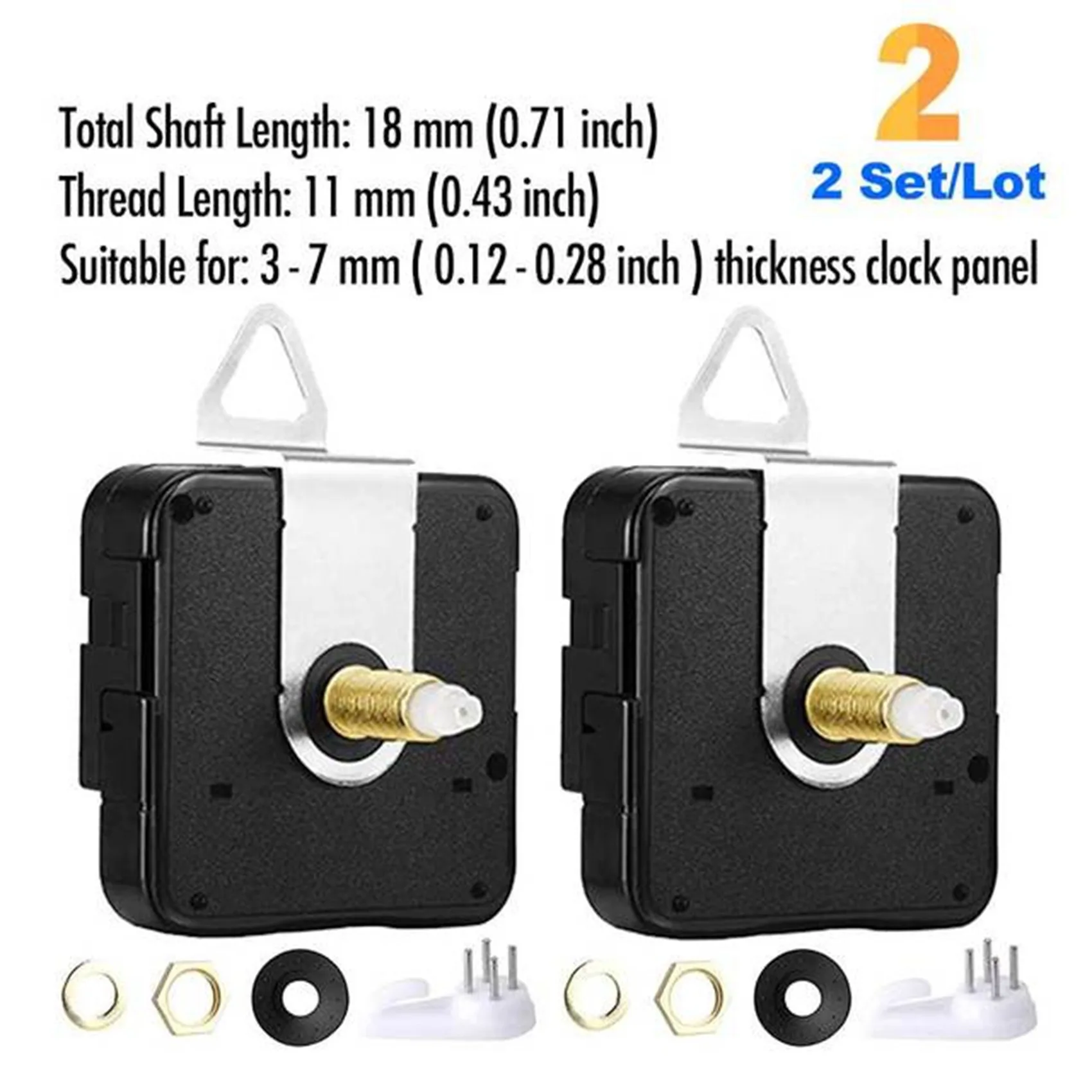 2Pcs Silent DIY Quartz Wall Clock Movement Mechanism Kit for Repair Parts Replacement Home Decor Timepiece Tools 18mm