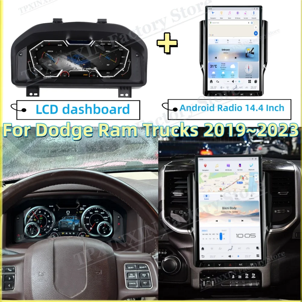 Auto Gauge For Dodge Ram Trucks 2019~2023 LCD Digital instrument Cluster odometer Tachometer instrument Cluster Android Carplay