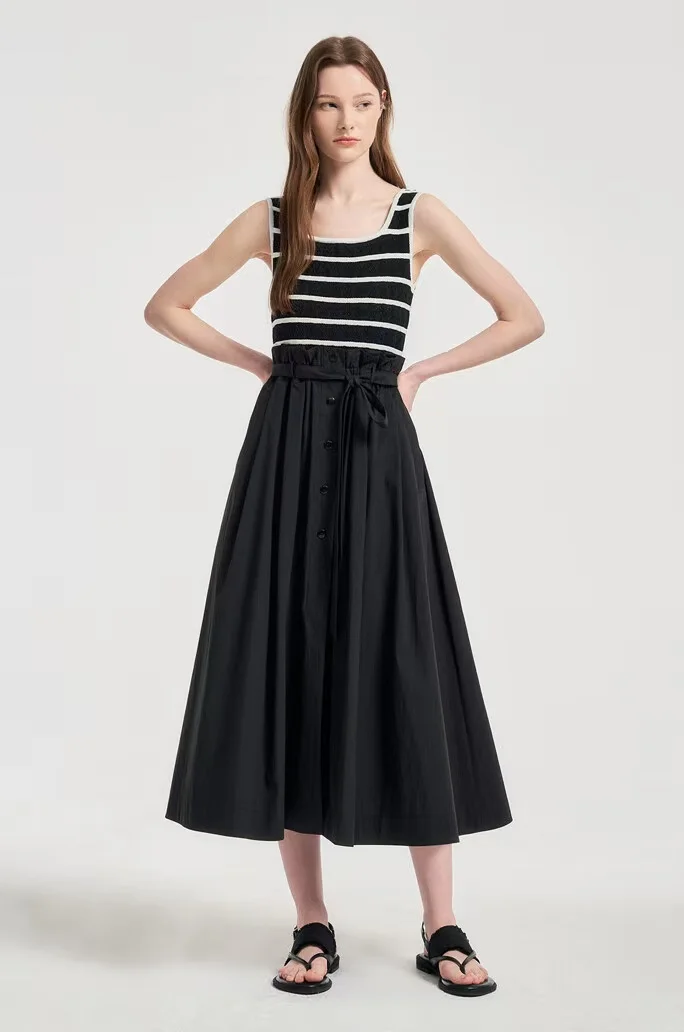 

Ladies Summer Fashion Black Striped Loose Casual Girly Style Dress