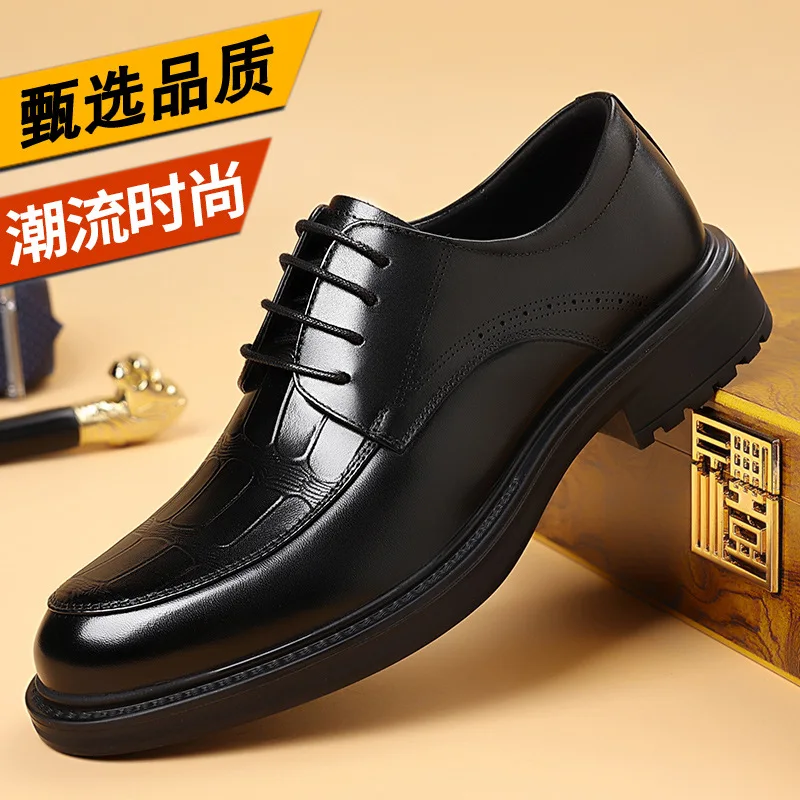 Fashion Elegant Quality Comfortable Square Heel Mens Formal Dress Shoes Spring 2027 Black Decent Business Office Shoes Wedding