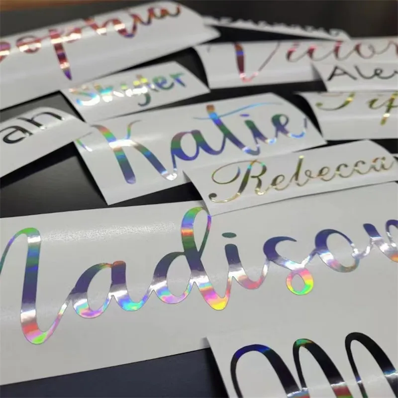 Holographic Personalized Name Stickers VINYL Self Adhesive Wall Stickers Logo Sign Making DIY Cup Cards Wall Decal Waterproof