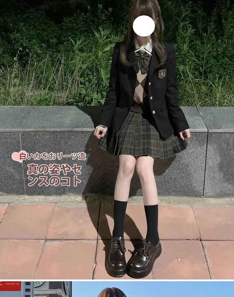 Original JK Uniform Blazer for Girls' School for College Style Suit Jacket Black Brown Loose Single Breasted Solid Color Coat