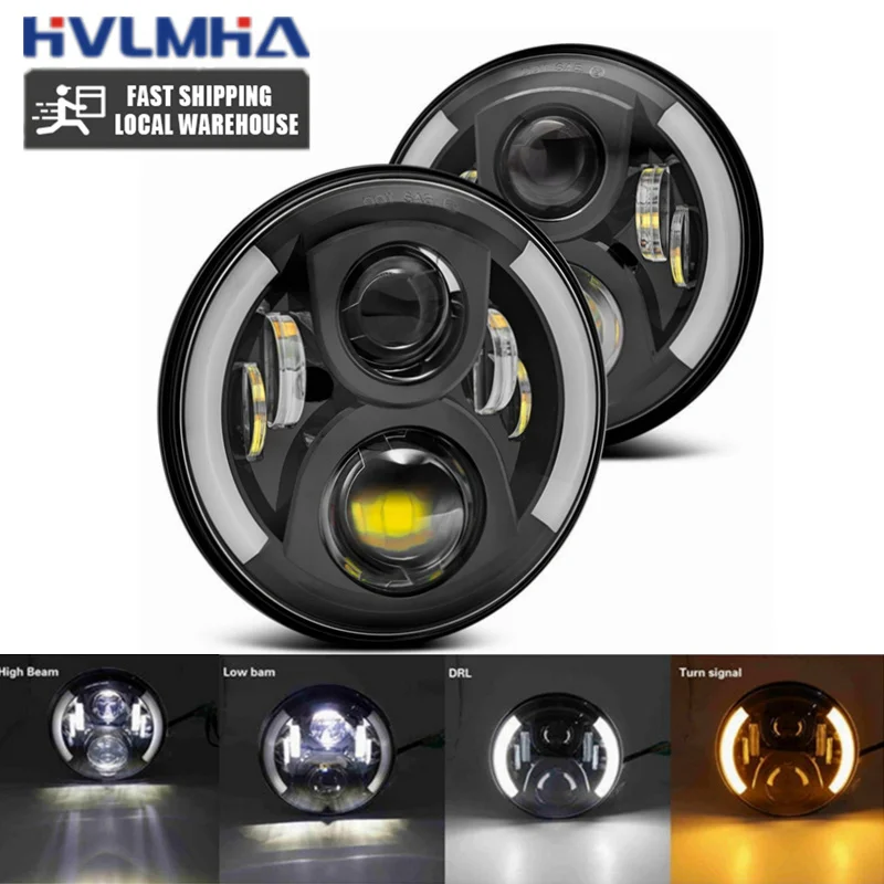 Черные круглые лампы для передних фар, 50 Вт, 7 дюймов