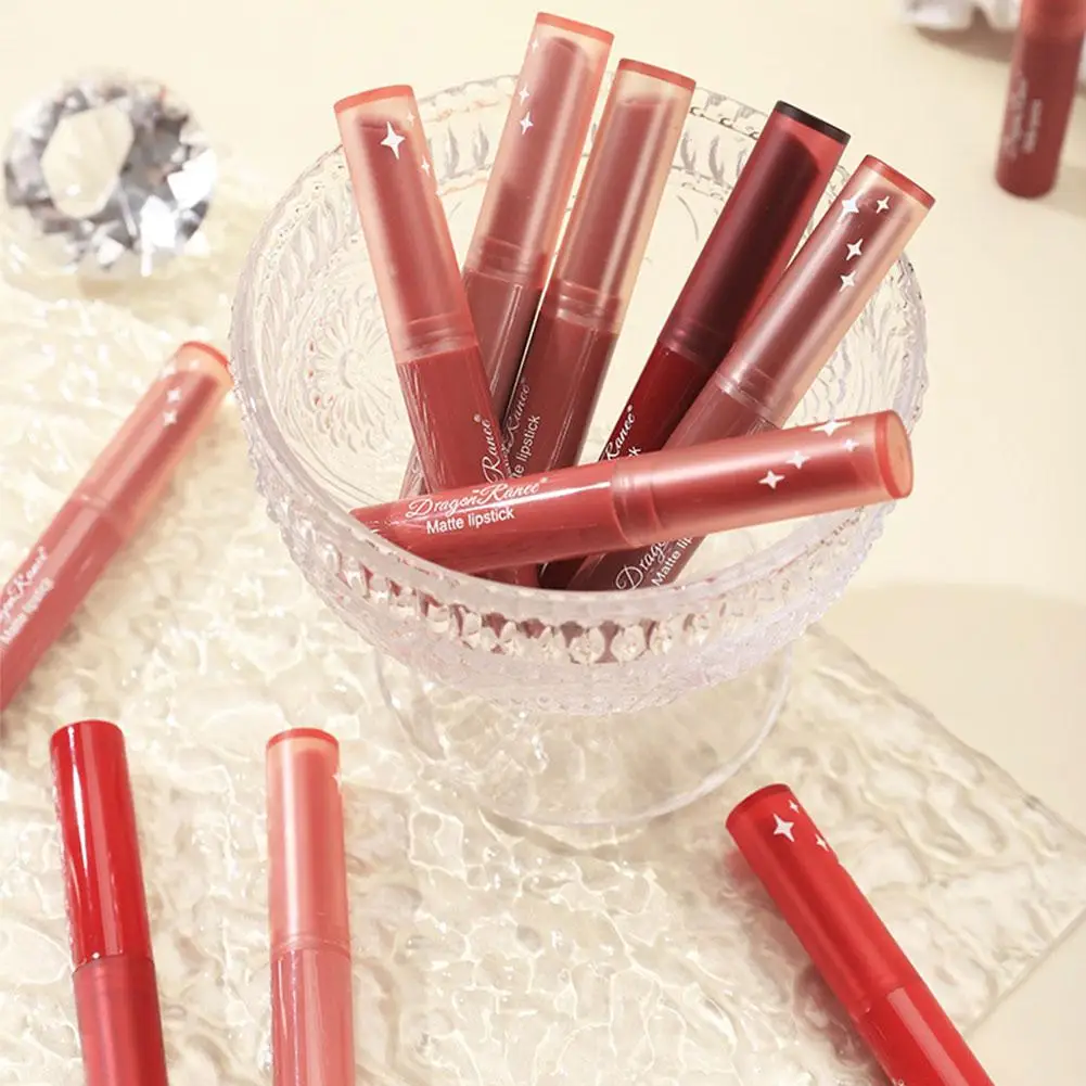 Dragon Rance-lápiz labial de estrella, 12 colores, marca Sexy, terciopelo mate, brillo de labios, pasta de frijol desnudo, taza antiadherente duradera, Blam
