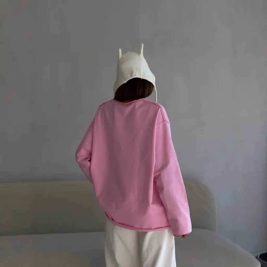 

Women's Cotton Long-Sleeved T-Shirt Loose Fit Soft Knitted Terry Cloth Top Spring Summer New Arrival European American Style