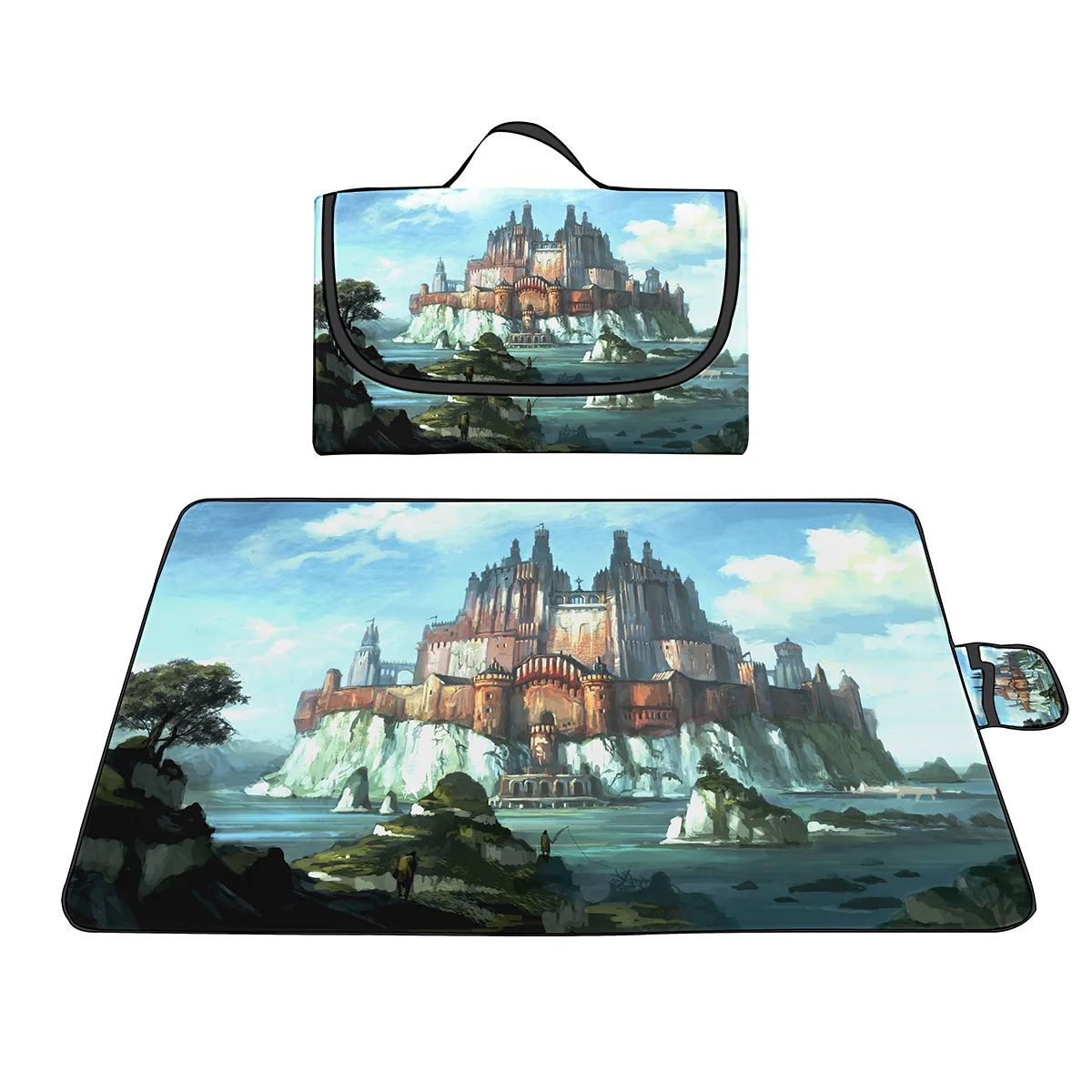 Fantasy Castle Print Picnic Outdoor Blanket,Waterproof Foldable Blankets Picnic Mat for Beach,Camping on Grass Picnic Blankets