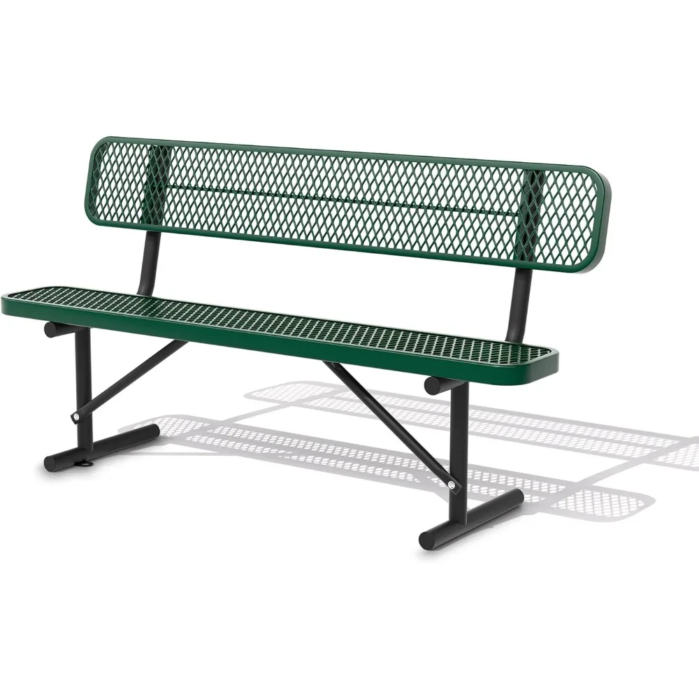 

72" Steel Park Bench for Outside - Outdoor Picnic Bench Heavy Duty Metal Garden Bench with Backrest, Church Benches Commercial B