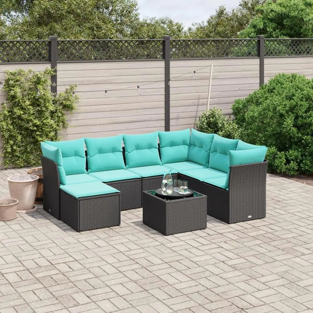 

8 Piece Rattan Patio Sofa Set with Cushions Outdoor Furniture Black Garden Seating