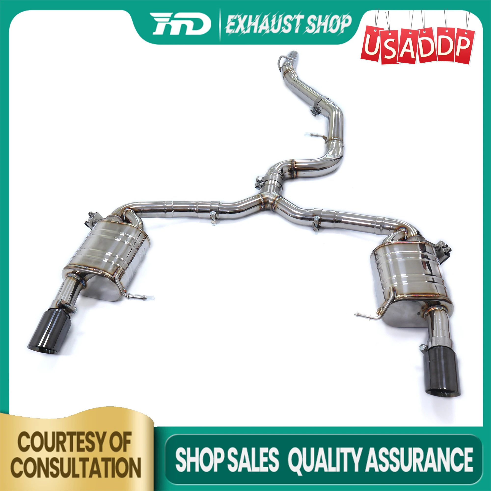 

HMD Exhaust system for Volkswagen R36 3.6L Stainless steel Catback Electronic valves Great sounds Muffler Tips