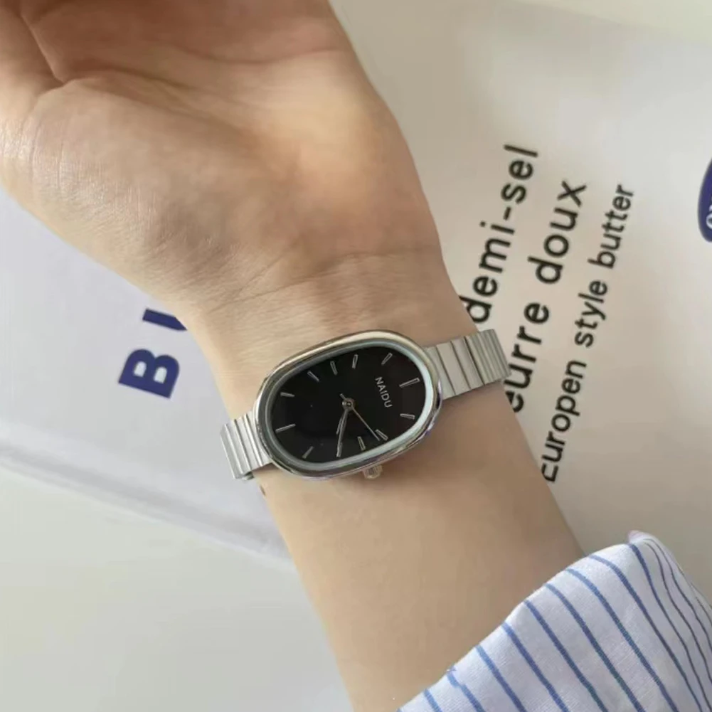 

Модные роскошные женские кварцевые часы с овальным циферблатом из нержавеющей стали, бамбуковый ремешок, маленькие элегантные наручные часы для девочек-студентов