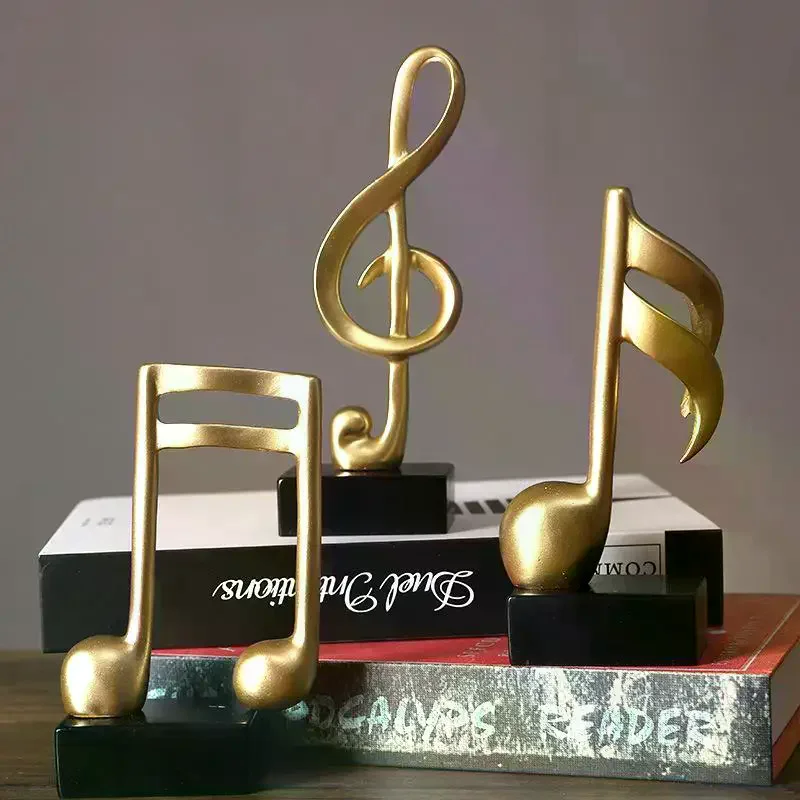 Modern Music Note Resin Sculpture Gold Art Figurine Aesthetic Decor for Apartment Dorm Room Desktop Ornament