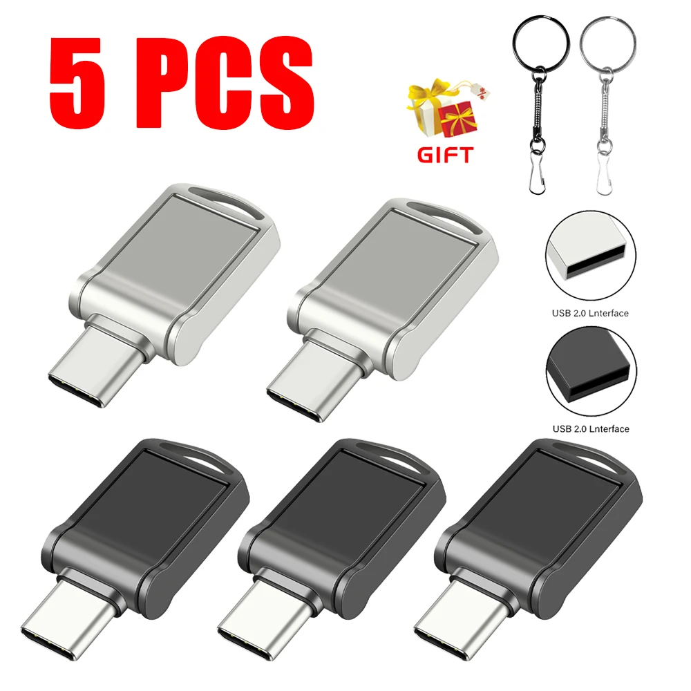 

JASTER 5 PCS LOTE 2IN1 TYPE-C USB Flash Drive 128GB Free Key Chain Pen Drive 64GB Mini Metal Memory Stick 32GB Rotatable U Disk