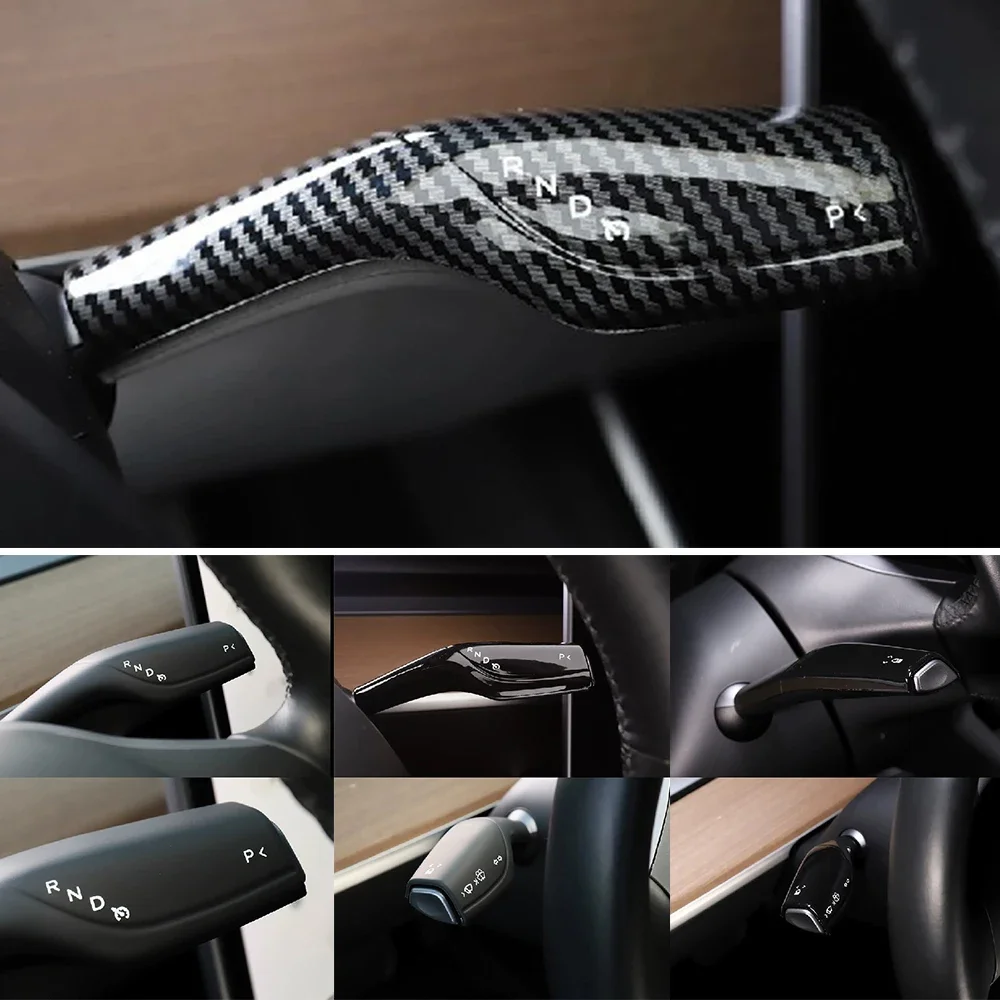 

1 Pair Carbon Fiber Steering Wheel Shift Protection Cover For Tesla Model 3 Y ABS Car Column Shift Knob Cover Decor Accessories