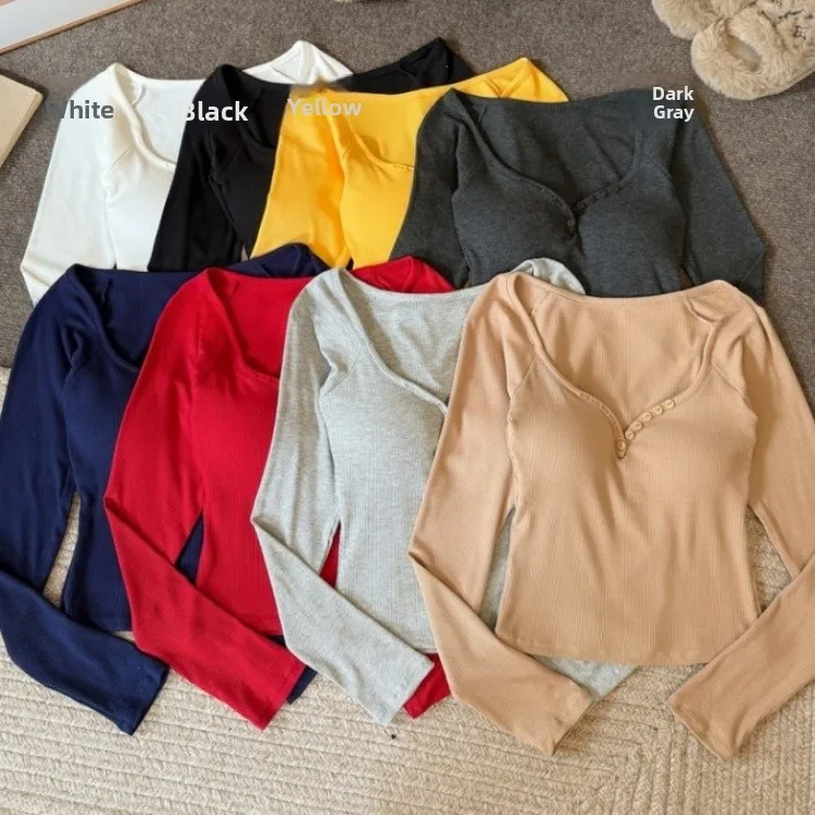 

Осень-зима, новинка, женская облегающая длинная све Fce на подкладке V Ne T irt Base irt Верхняя одежда, повседневный хлопковый топ