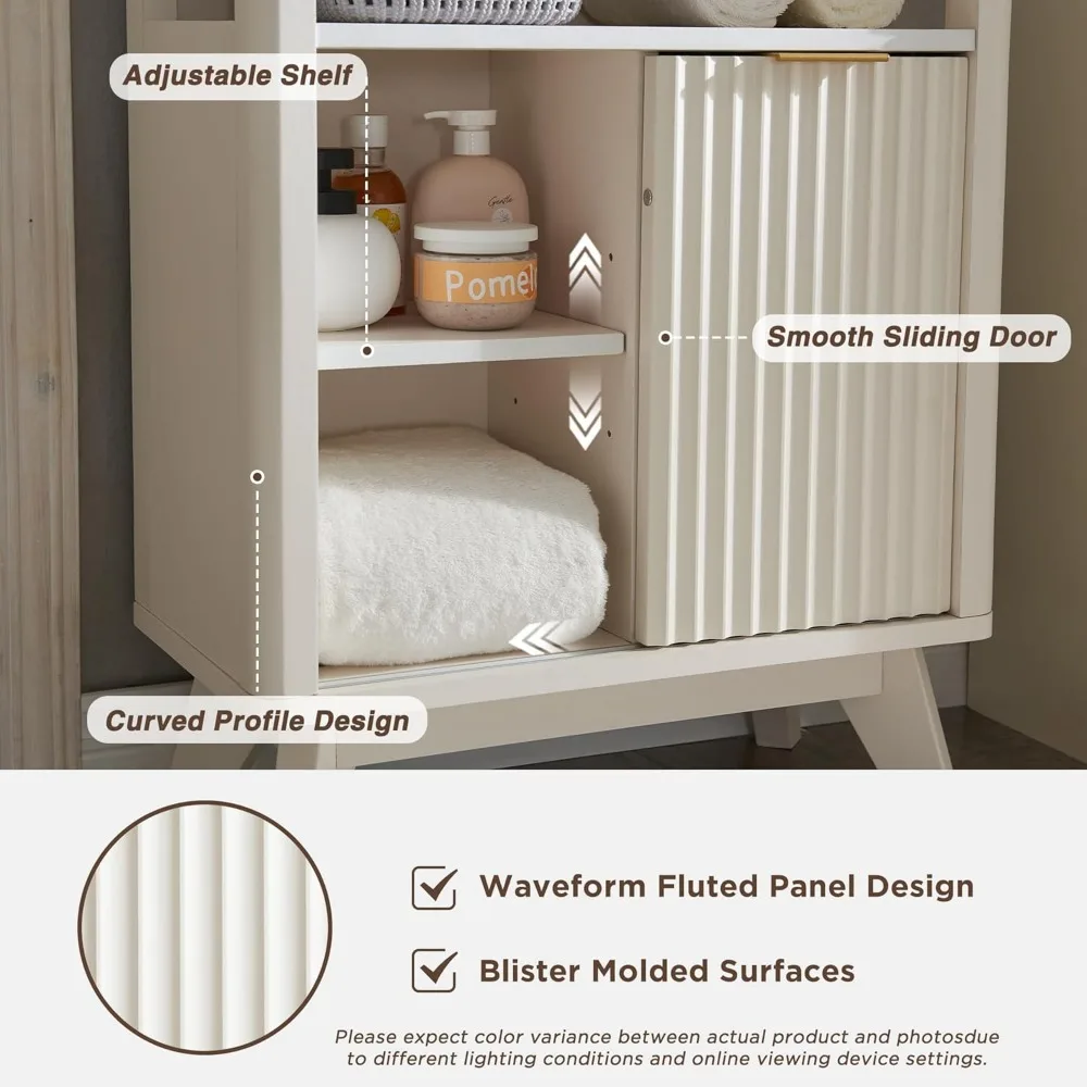 Mueble de suelo para baño con puerta corredera, moderno organizador de almacenamiento estriado con 3 cajones con estante ajustable y tapa de mármol sintético, Cur