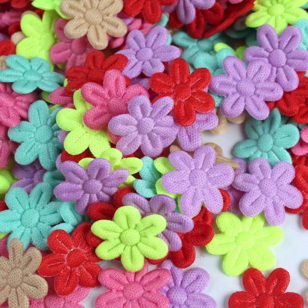 100pcs 2CM Children\'s Hair Accessories Five-petal Flower Cloth Jewelry Cloth Stickers DIY Sewing Craft Embossing