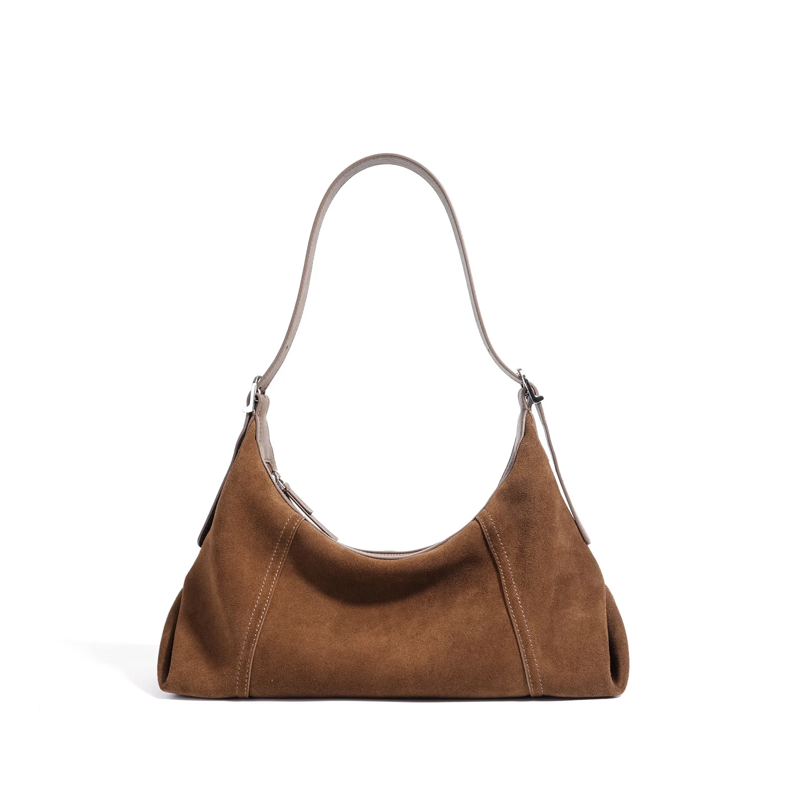 

Suede spliced ​​cowhide women's underarm bag 2025 new niche design vintage stitching casual one-shoulder crossbody bag