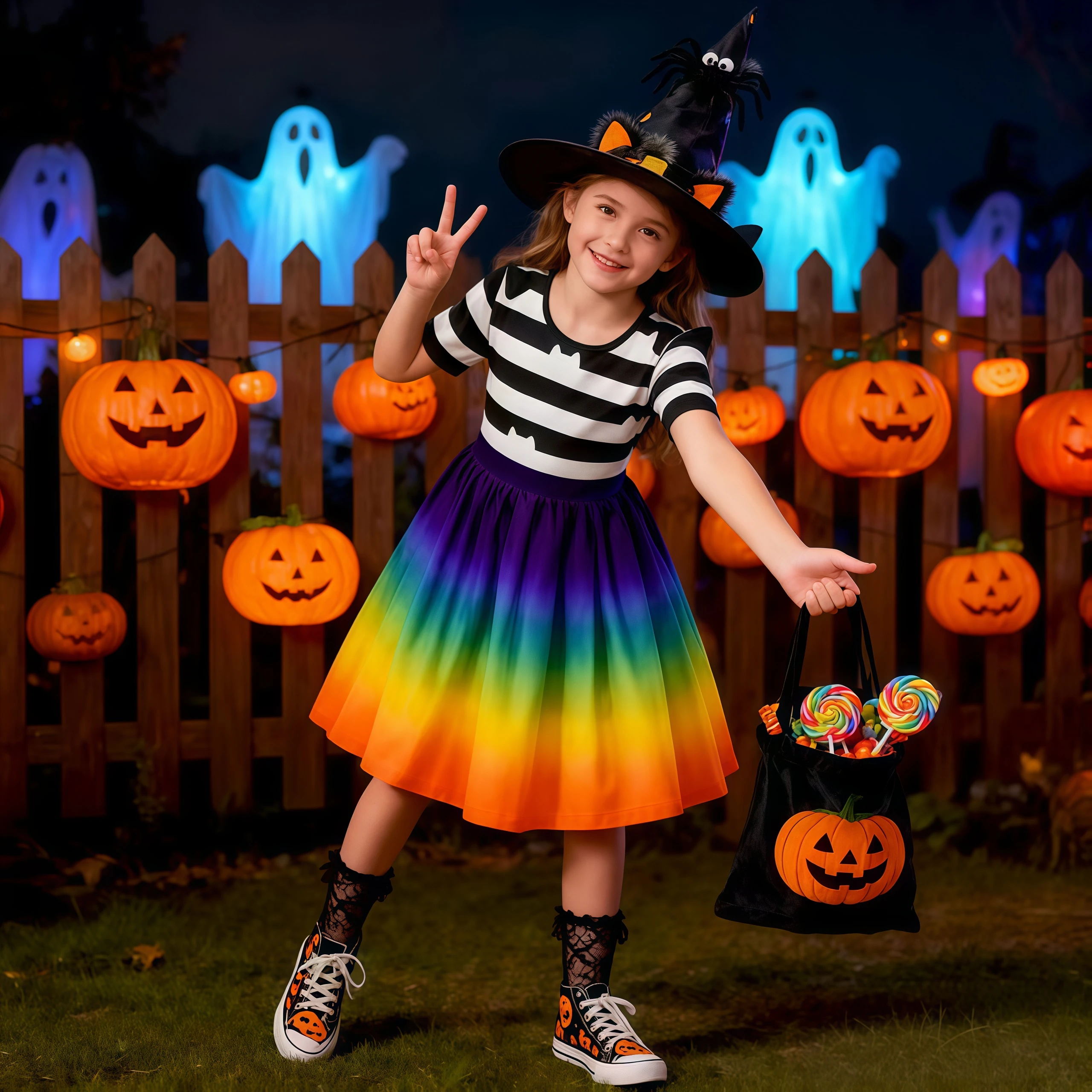 

Dollhouse Halloween Costume Girls Rainbow Cat Print Princess Dress For Children Birthday Outfit Carnival Dress Up Party Gifts