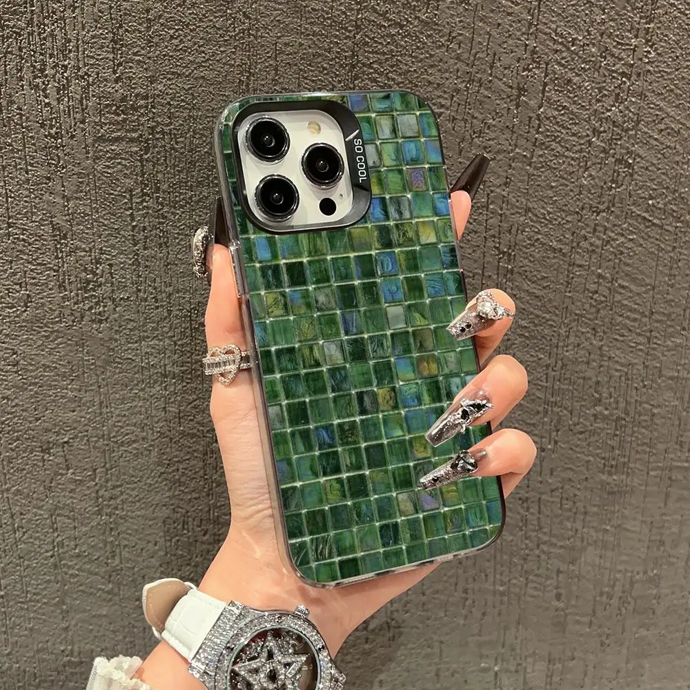 

Green glass splicing case for iPhone17 16 15 14 13 12 11 Pro/ Max/Plus shock-proof rear cover anti-fingerprint