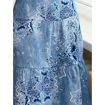 2025Girls Blue Simulated Printed Denim retro Pattern Half Skirt  Fashion All-Matching 5
