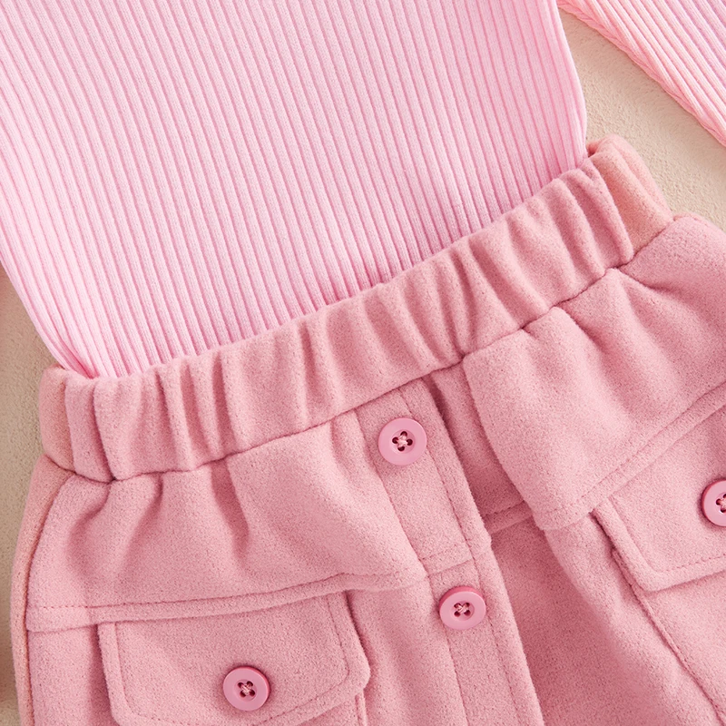 Toddler Baby Girl Fall Winter Skirt Set Turtleneck Ribbed Long Sleeve T-Shirt Top & Plaid Skirts Dress 2Pcs Outfits