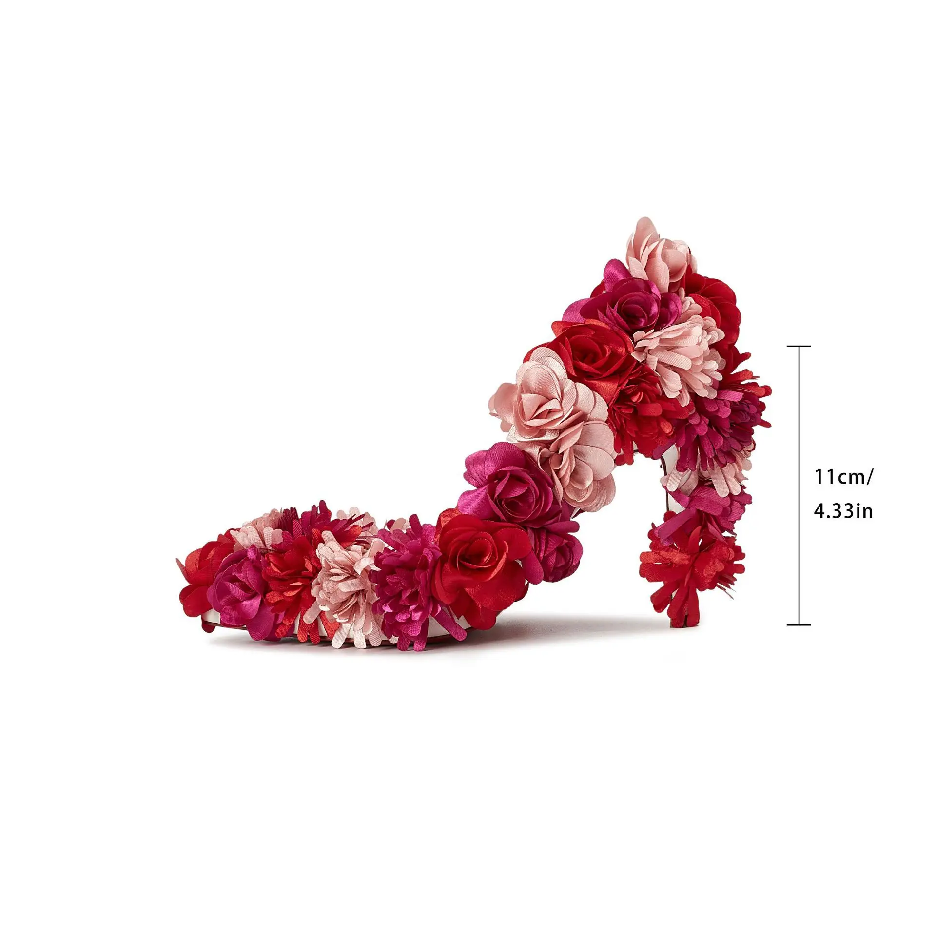 Patchwork Handmade Decals Round Toe Flowers Women Pumps Shoes Stiletto High Heels Slip On Design Large Size Shallow Shoes