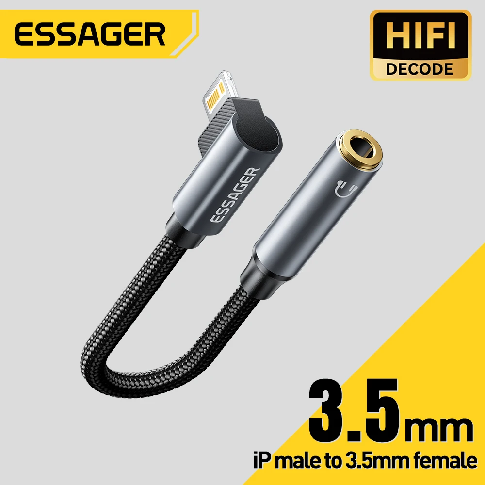 Essager Typ C auf 3,5 mm Winkeladapter, USB-C-Kabel, IP auf 3,5 mm Kopfhörer-Winkeladapter, Kopfhörer-Audiokabel für iPhone Xiaomi