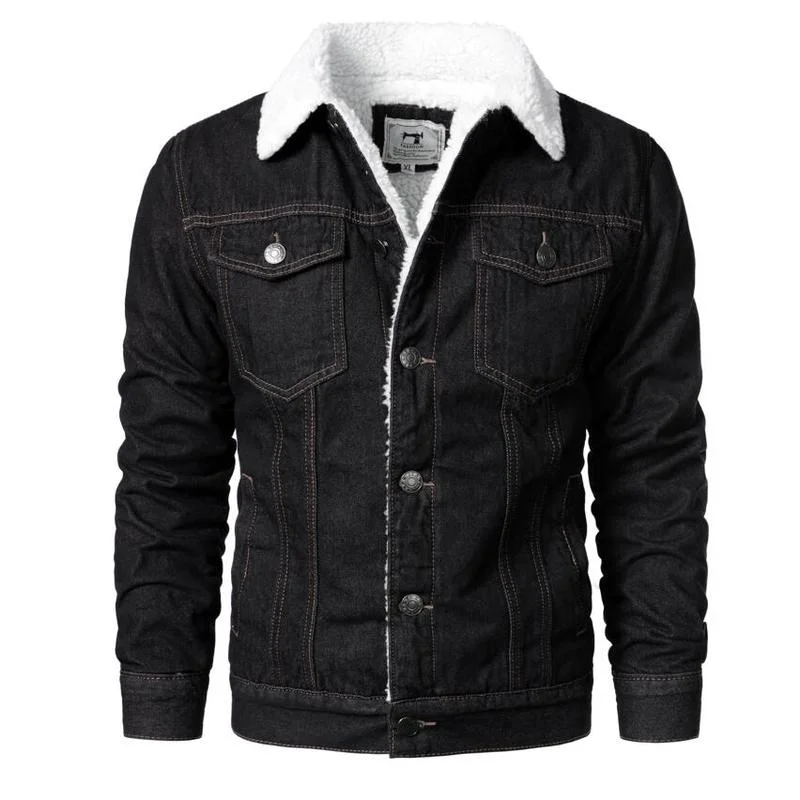 Men Black Denim Jackets Solid Casual Denim Coats New Male Winter Fleece High Quality Cotton Jeans Jackets Warm Coats XS-6XL