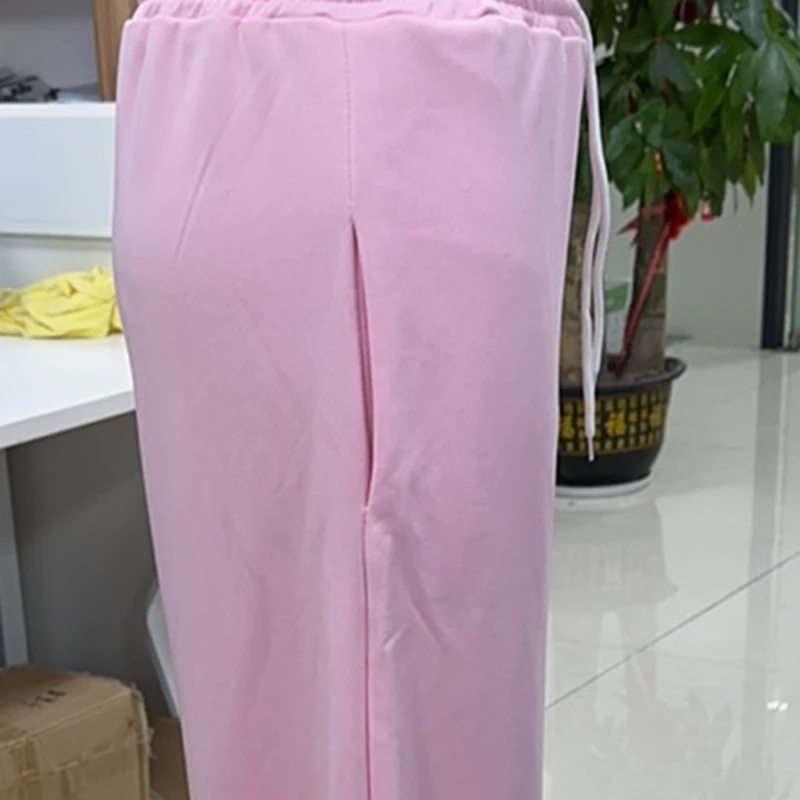 Broek met wijde pijpen en trekkoord Dames Casual losse pasvorm Roze polyester spandexmix Comfortabele lichtgewicht ademende broek