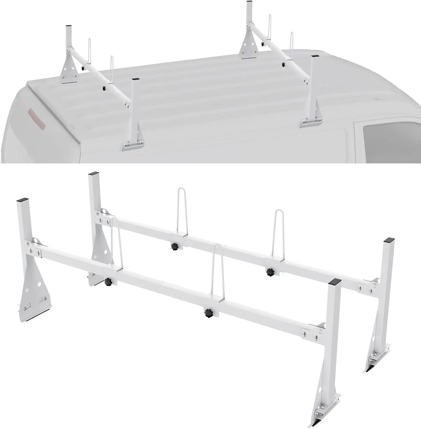 

59-дюймовые регулируемые сверхмощные стальные стойки на крыше фургона, вместимость 600 фунтов для Chevrolet Express/Ford E-Series/GMC Savana, 2 стержня