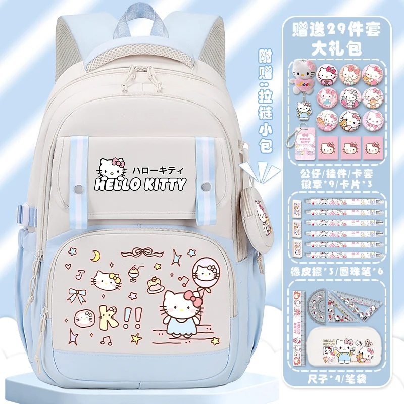 Sanrio New Hello Kitty Student Schoolbag Campus Large Capacity Children Cartoon Lightweight Spine-Protective Backpack