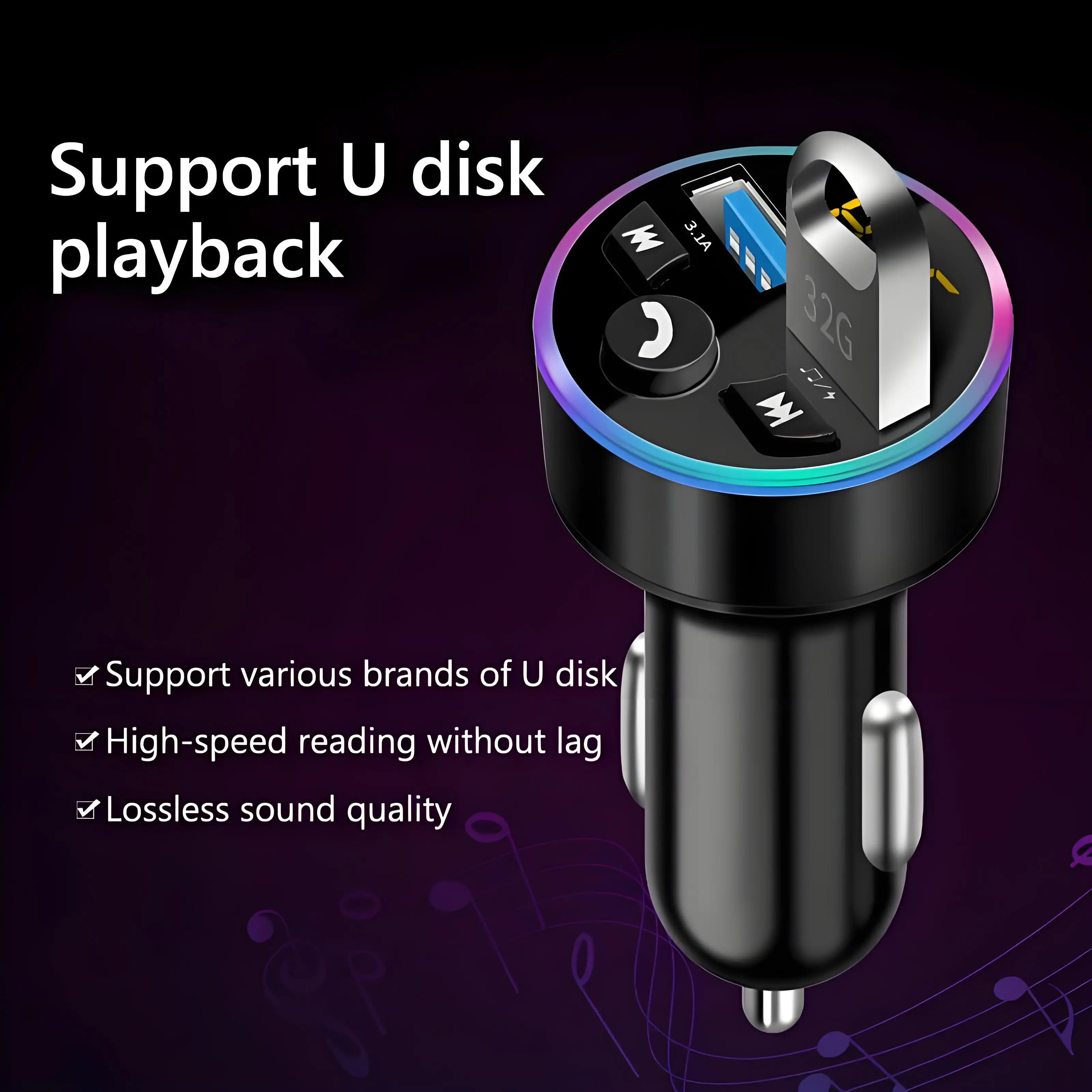 2025 FM الارسال سيارة استقبال الصوت مشغل موسيقى MP3 3.1A المزدوج USB شحن سريع لاسلكي يدوي الاتصال سيارة بلوتوث عدة #2