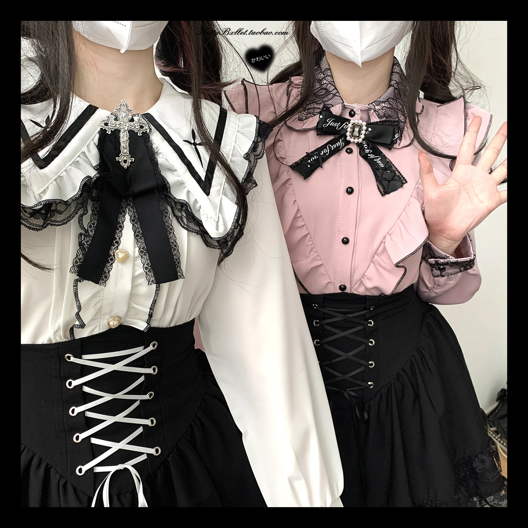 Japanese Style Mine Mass Production Sailor Collar Cross Lace Long Sleeve Shirt Girls Sweet Blouses Blusas Women Tops