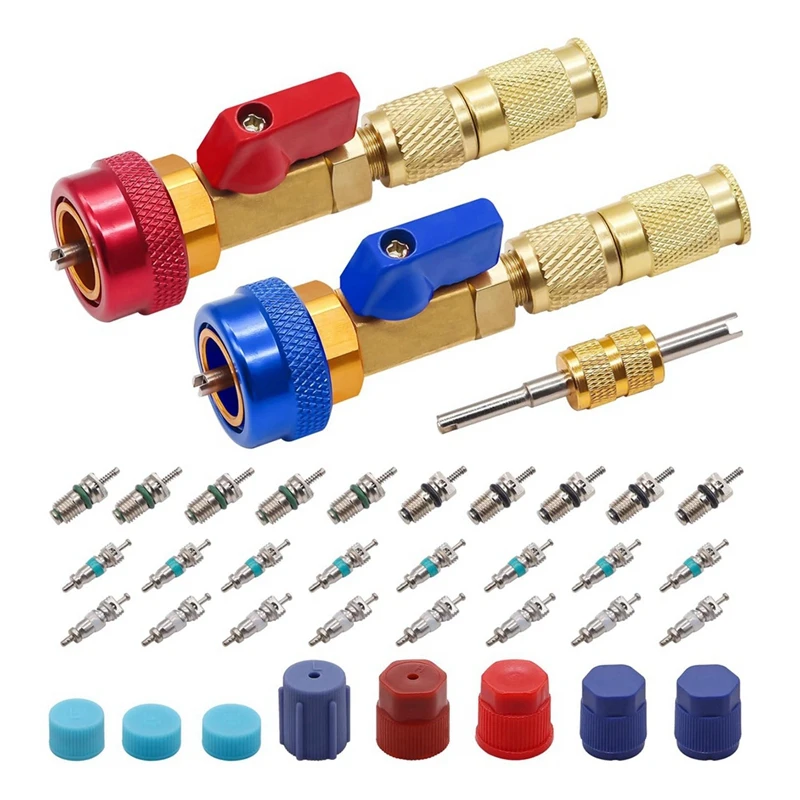 

R134A Valve Core Quick Remover Installer Tool Kit - High Low Pressure Car A/C Valve Core Removal Tool, Valve Stem Cores