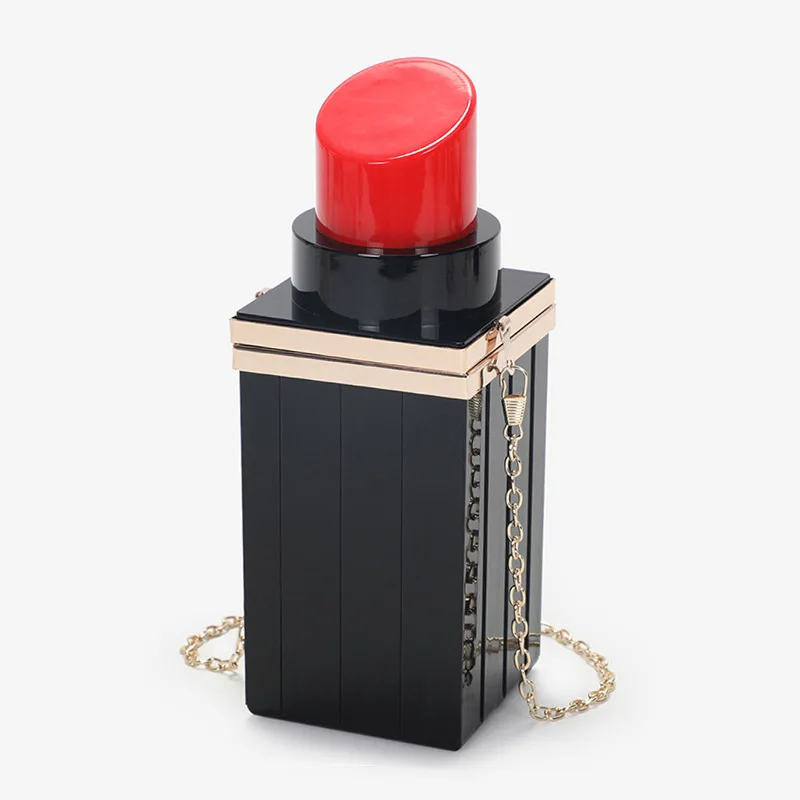 

Black Lipstick Shape Fashion Acrylic Evening Bag Women's Chain Purse Designer Banquet Party Handbag