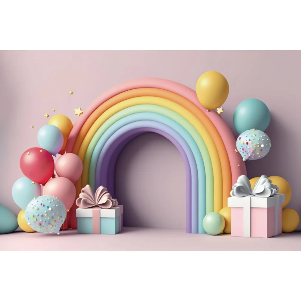 Macaroon Birthday Party Stage Backdrops Photography Decors Rainbow Arch Gifts Balloons Custom Baby Photozone Photo Backgrounds