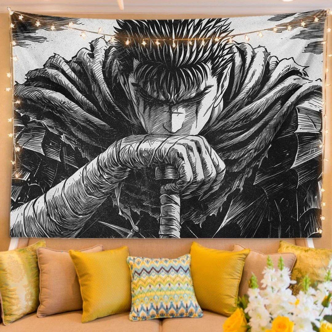 Papel tapiz de anime Berserk, decoración de pared con diseño de personaje para dormitorio, sala de estar, decoración del hogar, tapiz gráfico de Guts