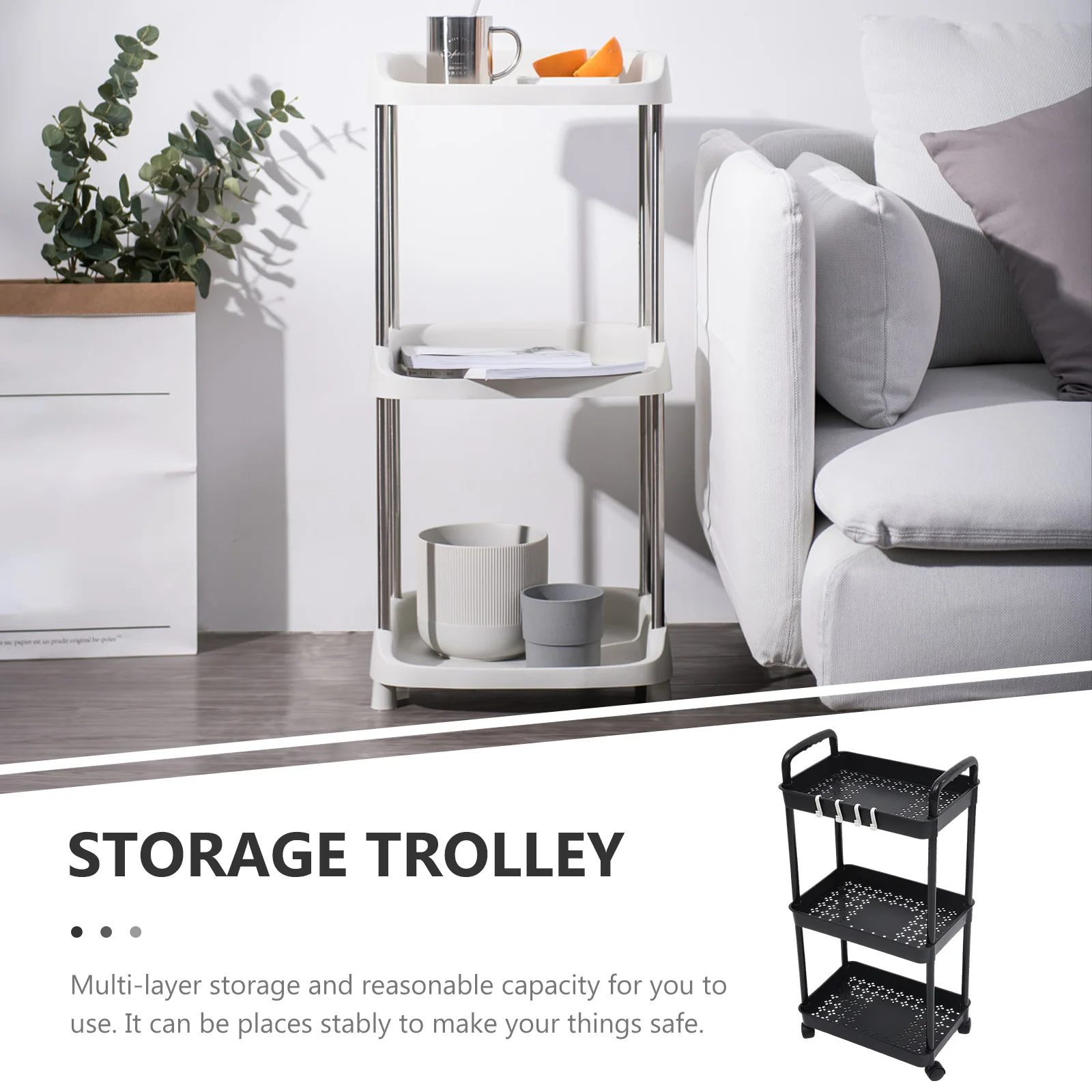 

3 Tier Rolling Storage Cart Trolley Multi-Layer Organizer for Kitchen Pantry Bathroom Garage Utility Cart with Wheels Space