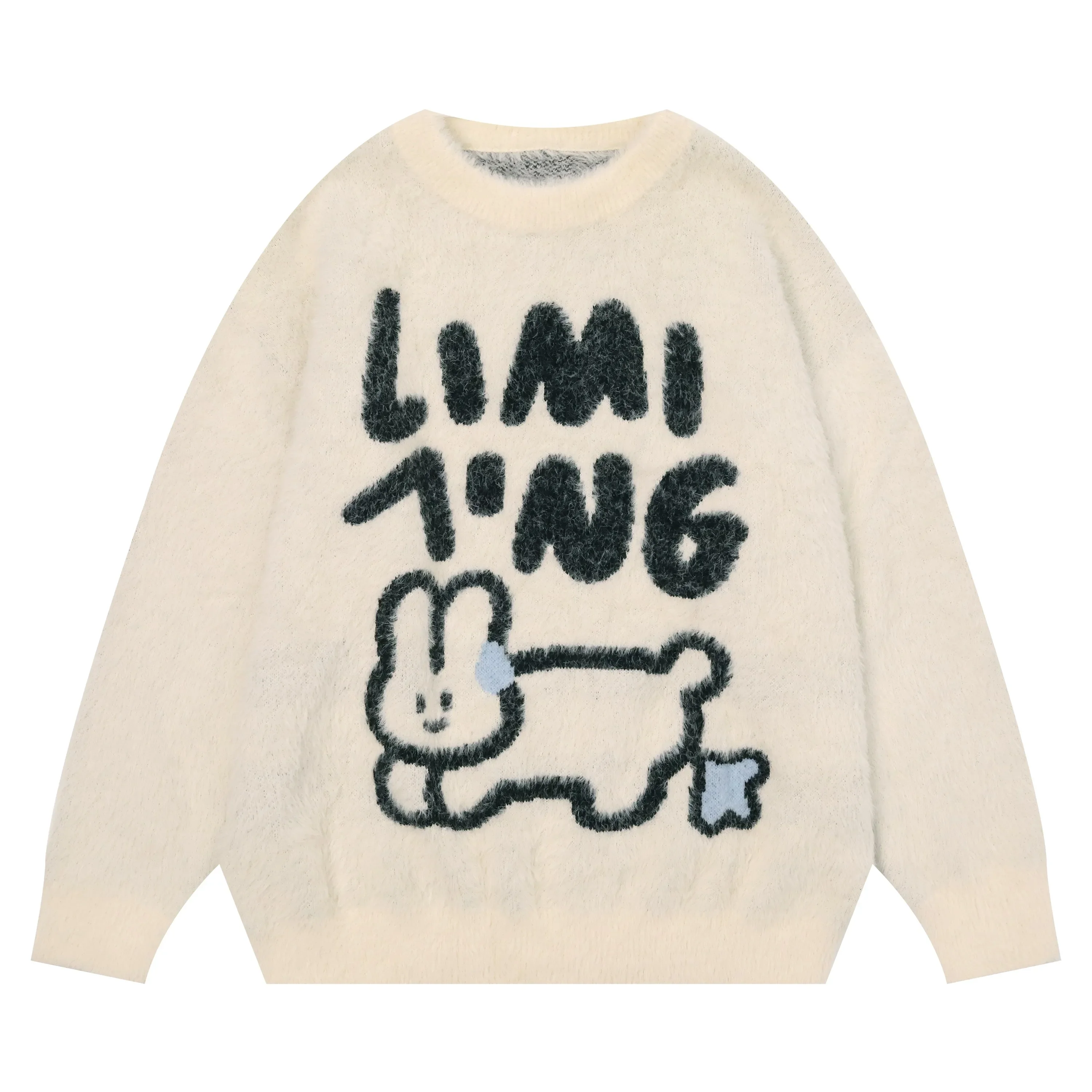 Y2K Mink Sweater Vintage Cartoon Rabbit Long Sleeves Sweaters 2024 Autumn Winter New Loose Thick Round Neck Knitted Pullover