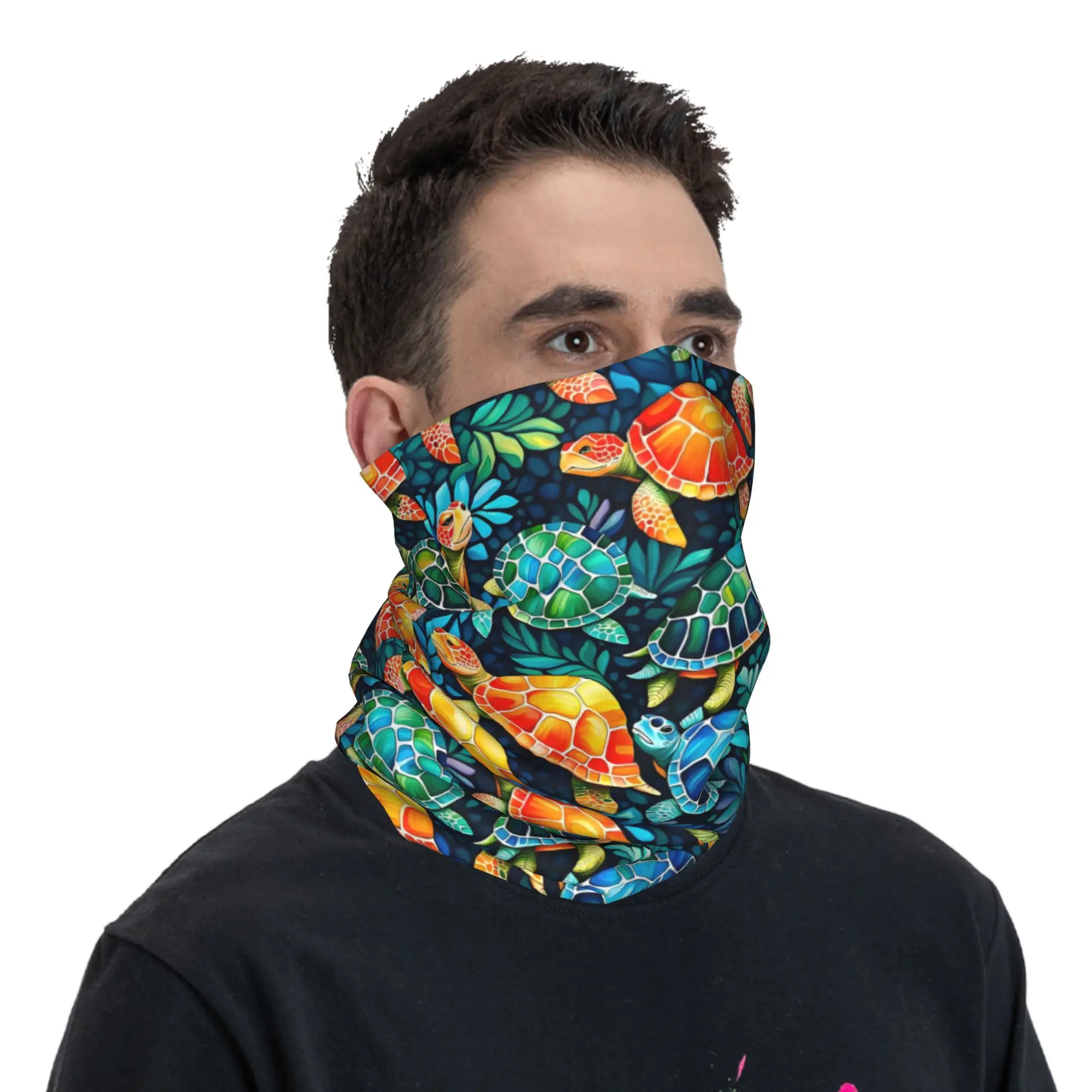 Custom Funny Colorful Sea Turtle  Neck Gaiter Women Men UV Protection Winter  Bandana Scarf for Cycling - view 5
