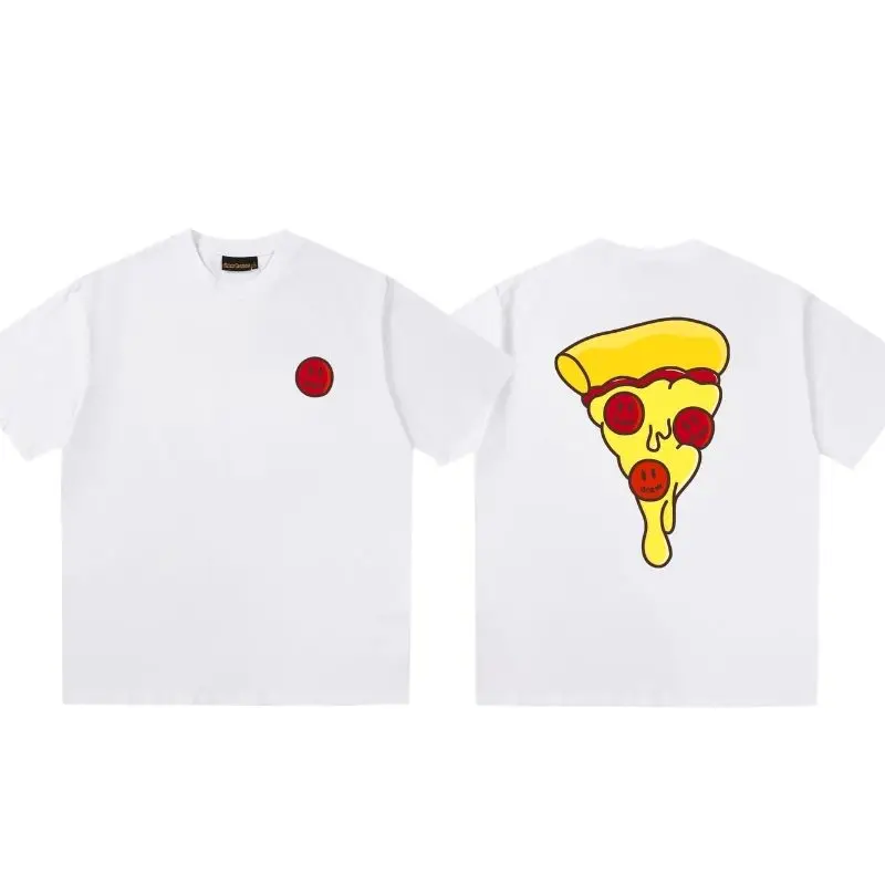 Drew House Front Back Print Pizza Slice T Shirt Men Women 100% Cotton Oversized Short Sleeve Tee Streetwear Couple White T-shirt