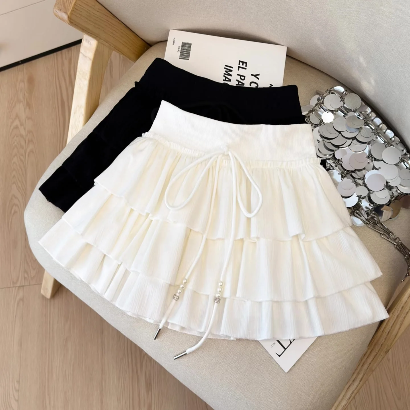 Women's White Mini Skirt Vintage Low Waist Short Skirt Harajuku Korean Style Y2k Ruffle Edge A-line Skirt 2000s Spring Summer