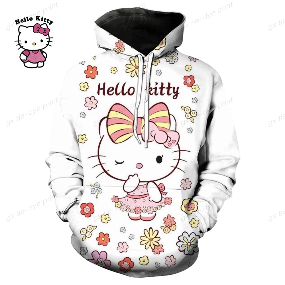 Kawaii Hello Kitty Casual Schattige Print Unisex Hoodie Lente En Herfst Sanrio Cartoon Casual Sport Straatafdruk Hoodie