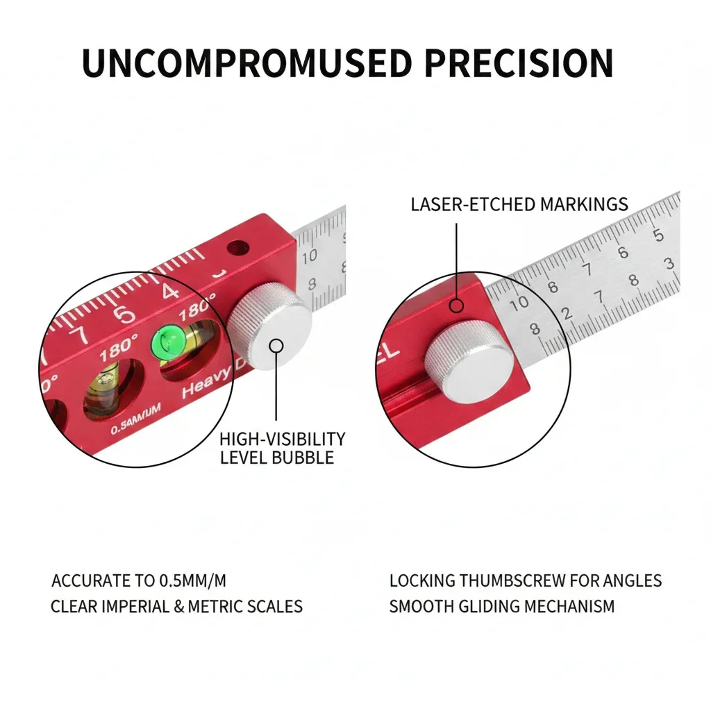 

Portable Carpenter Ruler 45 Degree 90 Degree Positioning Measuring Tool Depth Gauge For Woodworking