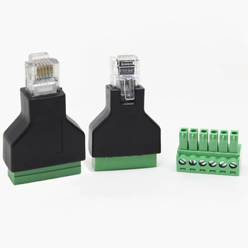 5 uds RJ12 macho a 6 pines adaptador de bloque de terminales de tornillo para extensión de Cable de auricular Cat3, conectores modulares RJ12 6P6C