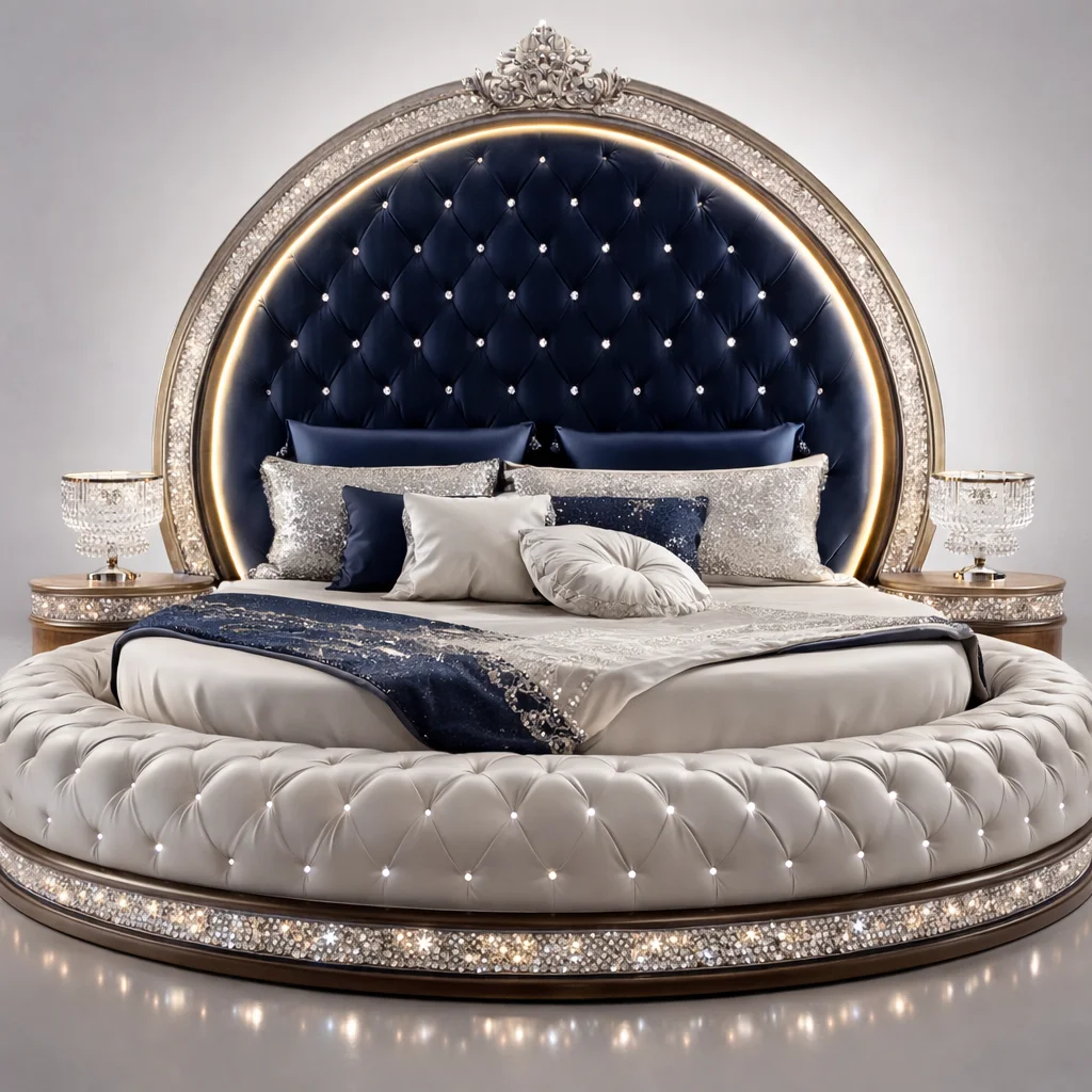 #Luxury Crystal Tufted Adjustable Bed Oversized Mirror Headboard Modern Velvet Upholstery Home Hotel Elegant