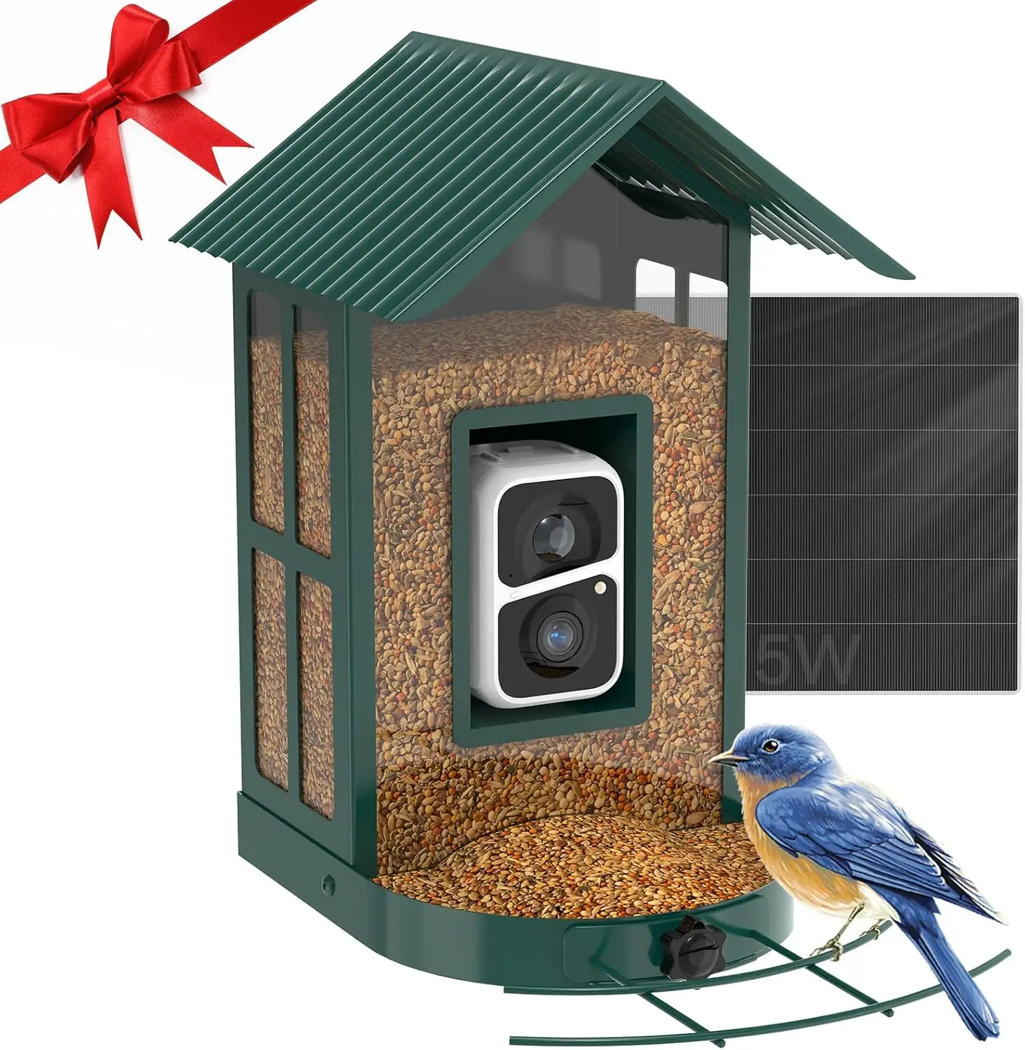 BF08- Metal Solar Bird Feeder Camera with AI Identify Bird Species, Wild Bird Watching Cam, Live View, Instant Notifications