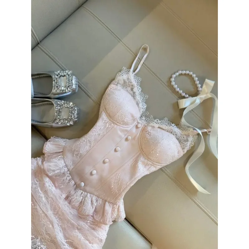 2026 Summer Sweet Pure Desire Style Party Outfit New Sexy Camisole Top + Bodycon Skirt Suit France Elegant Two Piece Set image 3
