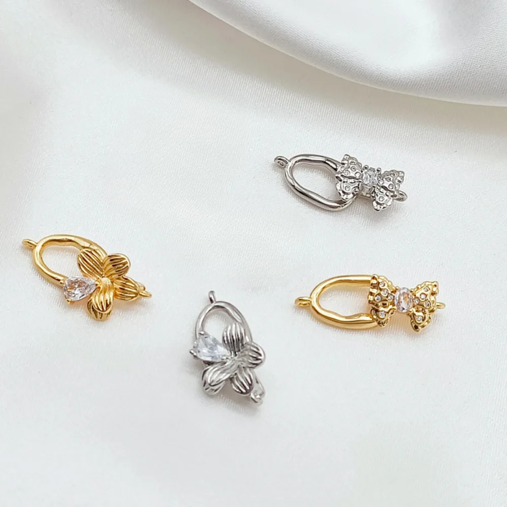 

14K Gold-plated Micro-inlaid Zircon Bow Small Flower Oval Link Buckle Diy Beading Accessory